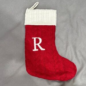 Red Knit Christmas Stocking with Initial R